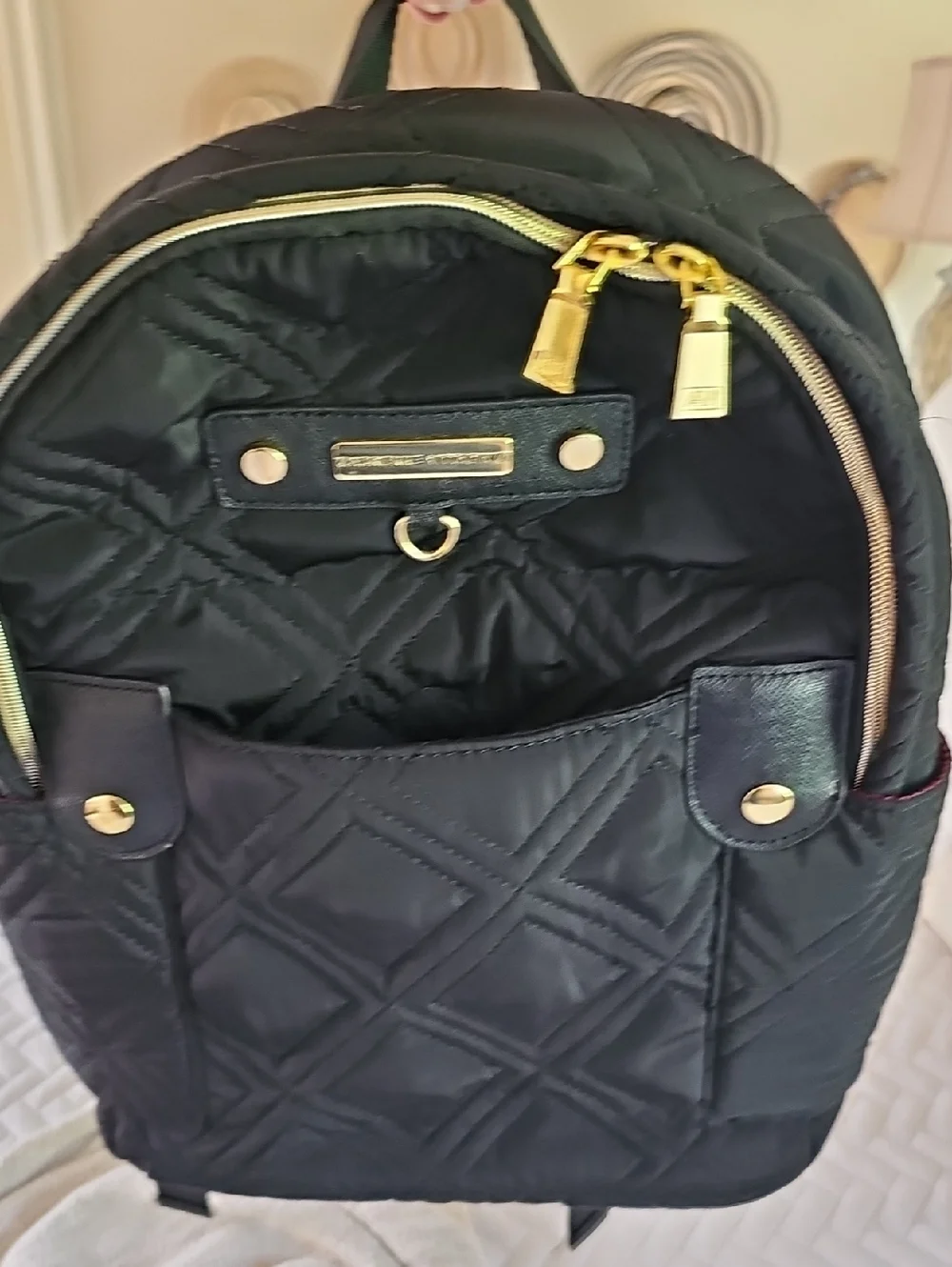 Adrienne Vittadini Black Quilted Backpack with Gold Hardware - EUC